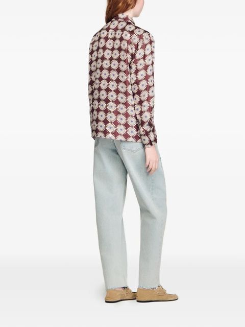 SANDRO floral-print buttoned shirt - Brown