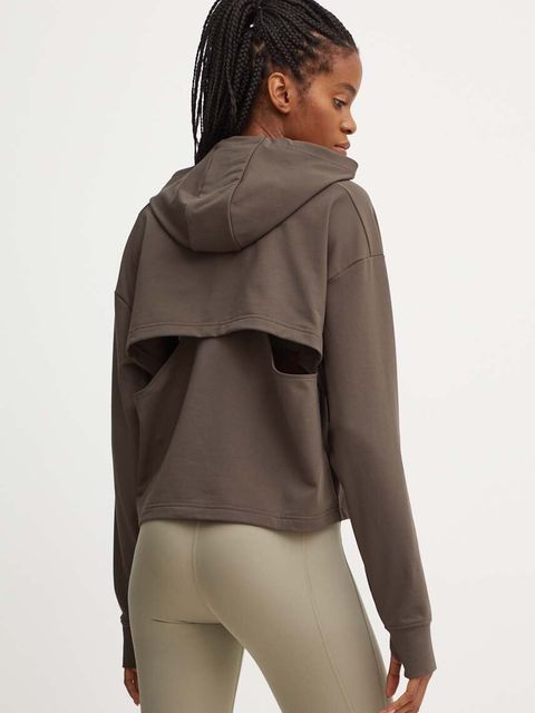 adidas Performance bluza treningowa Strength kolor brązowy z kapturem gładka IW3190