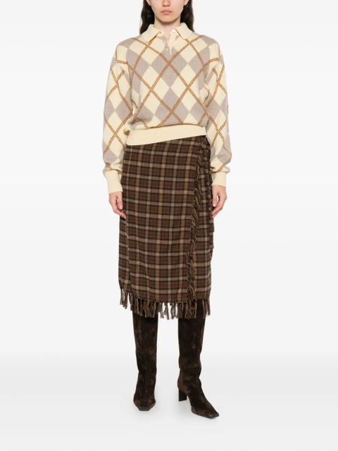 DÔEN Saskia checked midi skirt - Brown