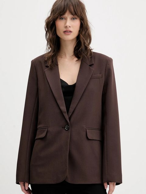 Abercrombie & Fitch marynarka kolor brązowy jednorzędowa gładka KI144-5233-480