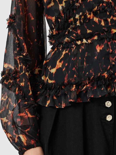 AllSaints bluzka damska kolor brązowy wzorzysta W052PD