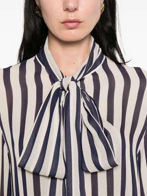 Self-Portrait striped neck-tie blouse - Blue