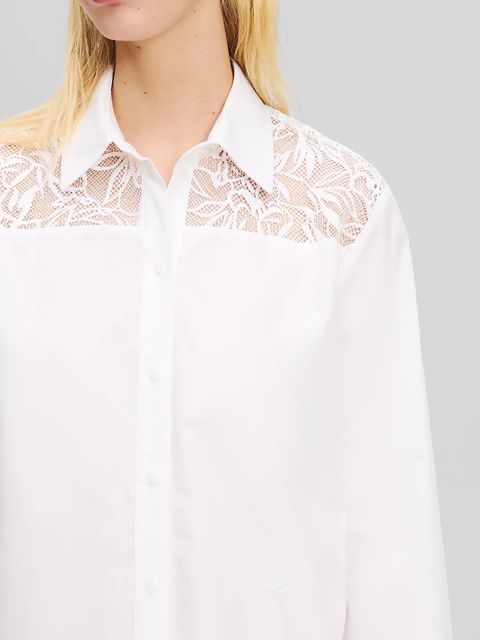 Karl Lagerfeld koszula bawełniana damska kolor biały relaxed z kołnierzykiem klasycznym A2W11006