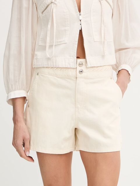 Morgan szorty jeansowe damskie kolor beżowy gładkie high waist SHOBO - zdjęcie produktu nr 1