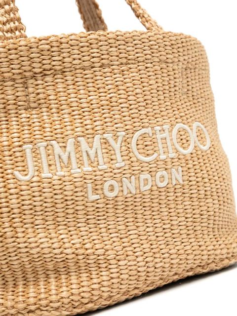 Jimmy Choo raffia embroidered mini tote bag - Neutrals