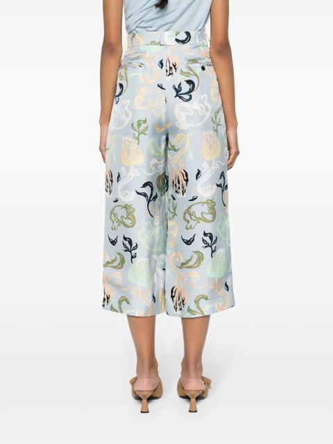 Lanvin graphic-print silk cropped trousers - Blue