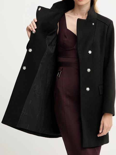 Liu Jo płaszcz z domieszką wełny kolor czarny MF5119 J4873