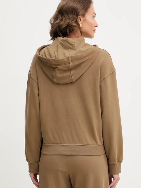 Pinko bluza bawełniana damska kolor brązowy z kapturem gładka 105507 A2RB