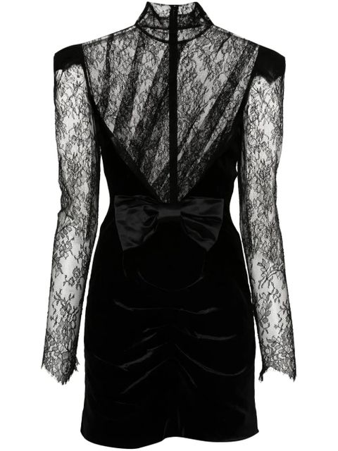 Alessandra Rich lace-panels velvet mini dress - Black - zdjęcie produktu nr 1