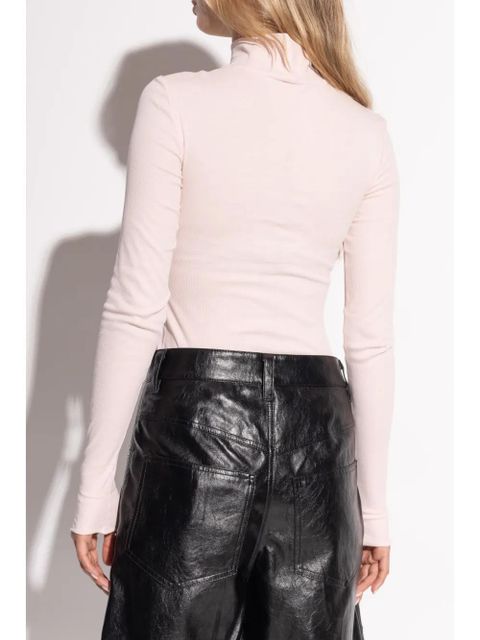 GANNI embroidered-logo long-sleeved T-shirt - Pink