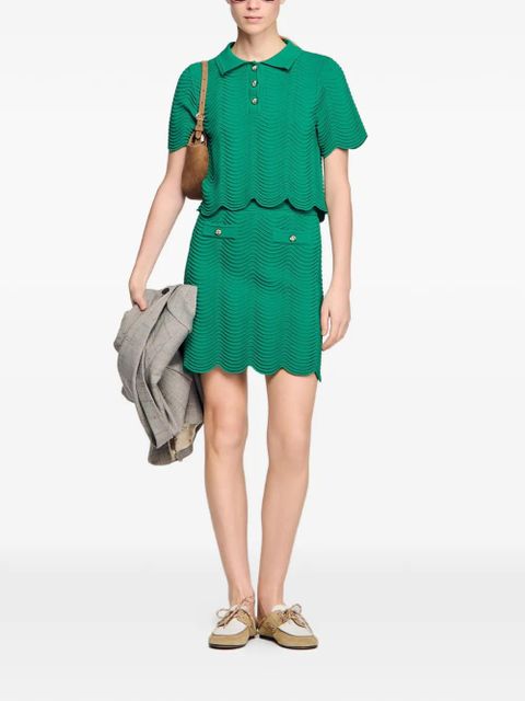 SANDRO wave-pattern knitted mini skirt - Green
