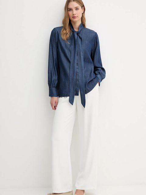 Joop! koszula jeansowa damska kolor granatowy relaxed z wiązanym dekoltem 30047820 - zdjęcie produktu nr 2