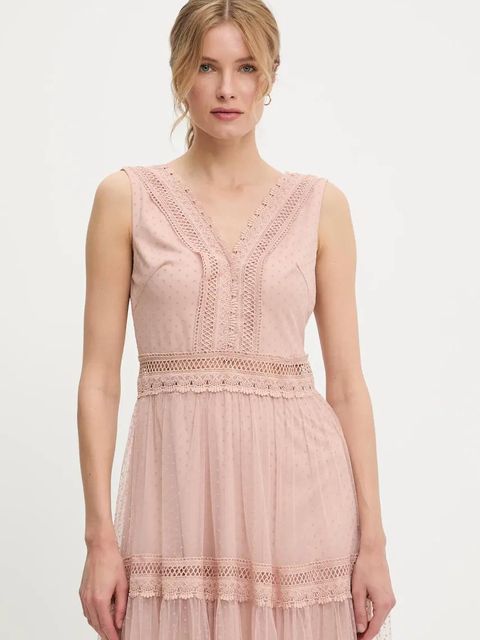 Answear.LAB sukienka kolor różowy maxi rozkloszowana