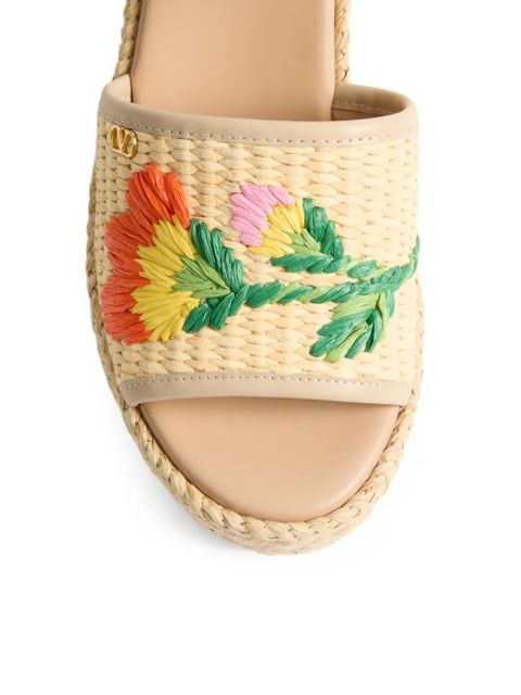 Valentino Garavani Bribri floral-embroidered wedge-heel espadrilles - Neutrals