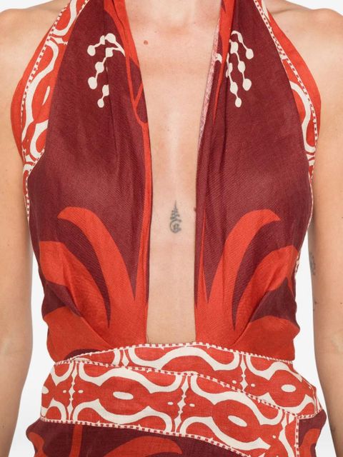 Johanna Ortiz Buen Viento printed halterneck dress - Red