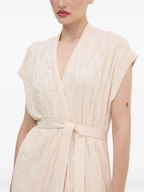TWINSET belted logo-detail cardigan - Neutrals