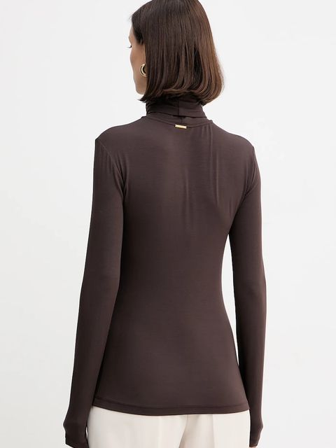 Twinset sweter damski kolor brązowy lekki z golfem 252LI2WAA