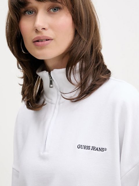 Guess Jeans bluza bawełniana damska kolor biały gładka W5YQ09 K68I4