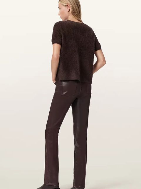 AllSaints spodnie damskie kolor bordowy szerokie high waist W093ED