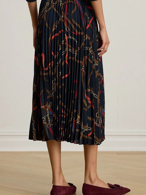 Lauren Ralph Lauren spódnica kolor granatowy midi rozkloszowana 200P03550