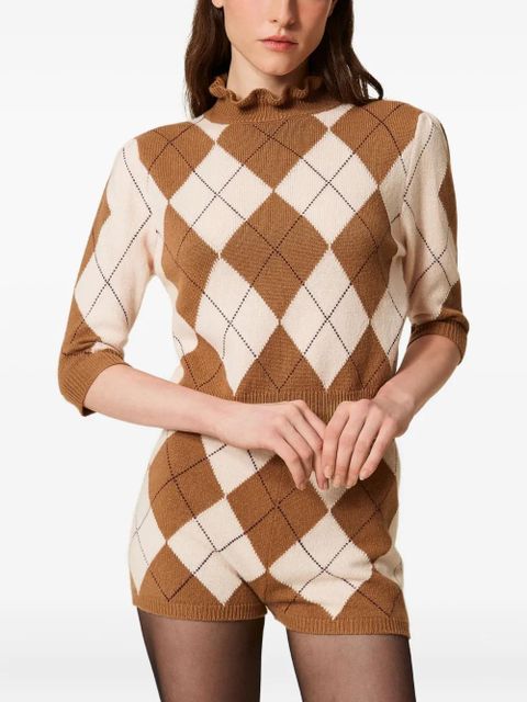 TWINSET diamond-pattern ruffled-neck sweater - Brown - zdjęcie produktu nr 2