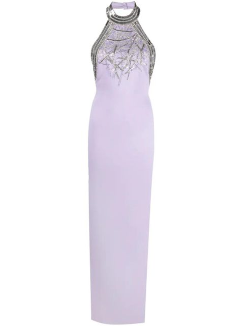 Balmain sequin-embellished halterneck gown - Purple - zdjęcie produktu nr 1