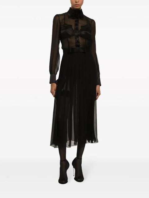 Dolce & Gabbana floral-appliqué silk-blend dress - Black