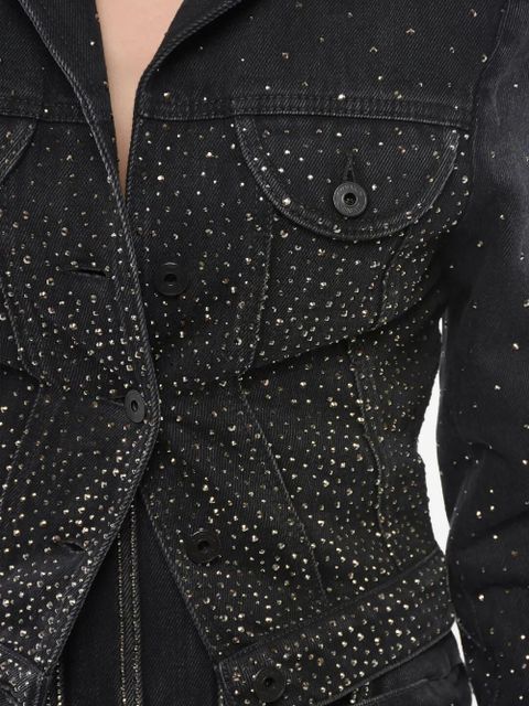 Off-White rhinestone-embellished cropped denim jacket - Black