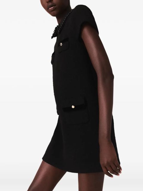Maje beaded-collar four-pocket mini dress - Black