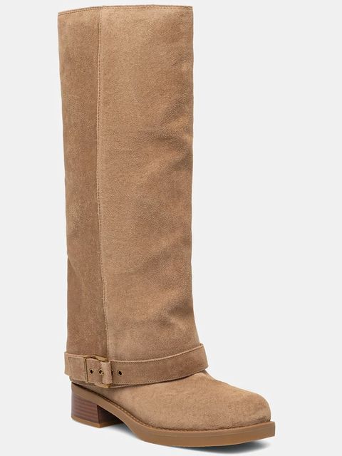 MICHAEL Michael Kors kozaki zamszowe Colby damskie kolor beżowy na płaskim obcasie 40F5COFB5S.297 - zdjęcie produktu nr 1