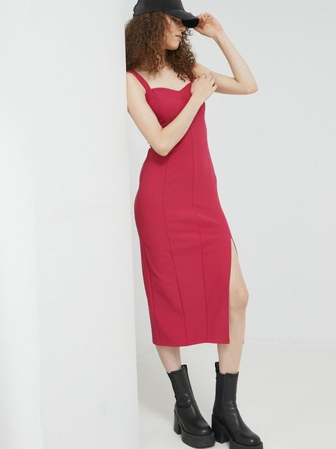 Abercrombie & Fitch sukienka kolor czerwony midi dopasowana