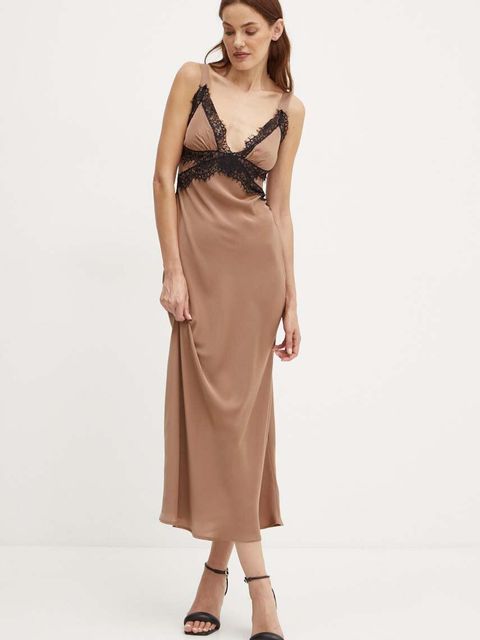 Bardot sukienka DELTA kolor brązowy maxi rozkloszowana 58911DB