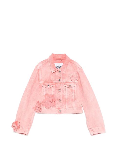 GANNI floral-appliqué denim jacket - Pink - zdjęcie produktu nr 1