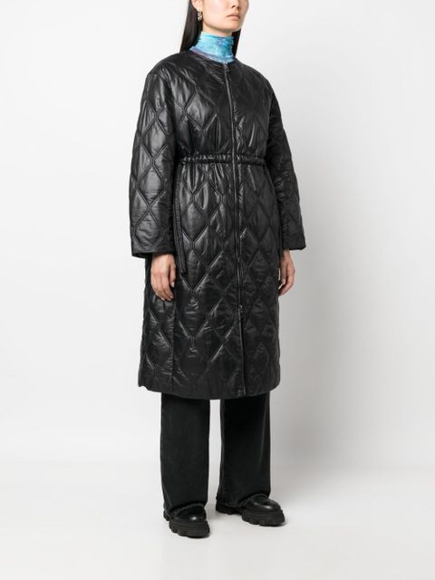 GANNI diamond-quilted zip-up raincoat - Black