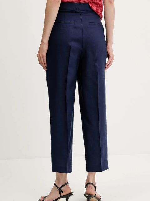 United Colors of Benetton spodnie z domieszką lnu damskie kolor granatowy proste high waist 45BVDF09B