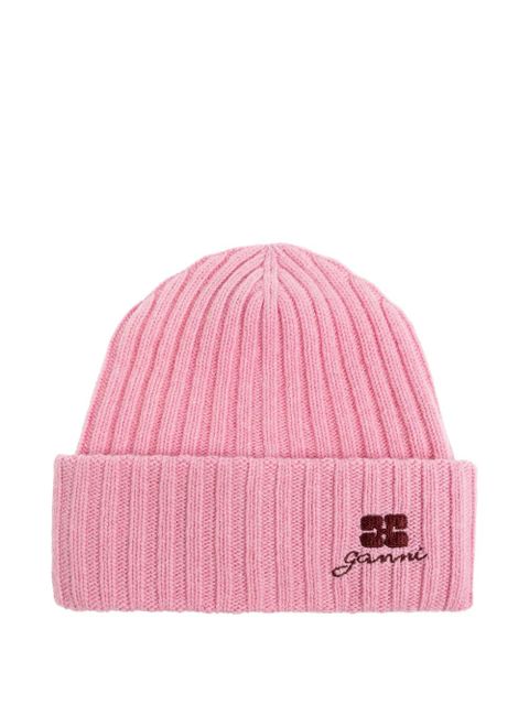 GANNI ribbed embroidered beanie - Pink - zdjęcie produktu nr 1