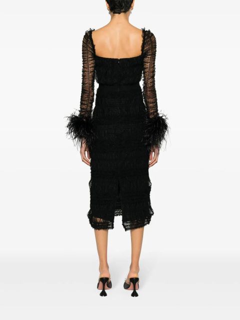 Self-Portrait feather-cuffs point d'esprit midi dress - Black