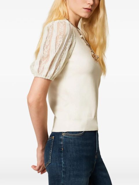 TWINSET lace-sleeve top - Neutrals