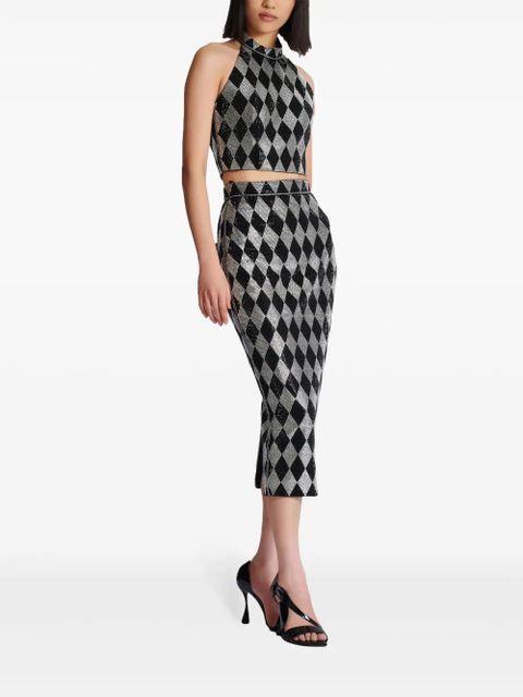 Balmain diamond-print rhinestone crop top - Black