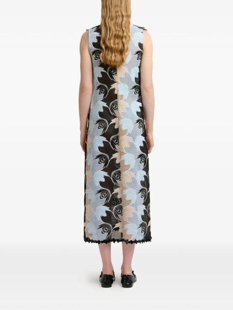 Marni embroidered fringe V-neck dress - Blue