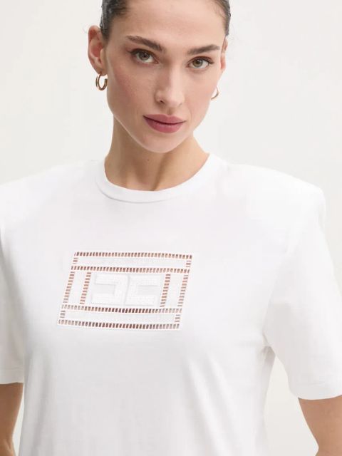 Elisabetta Franchi t-shirt bawełniany damski kolor biały MA01651E2