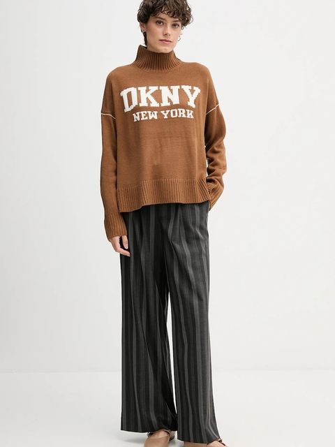 Dkny sweter damski kolor brązowy z półgolfem DJ4R0386