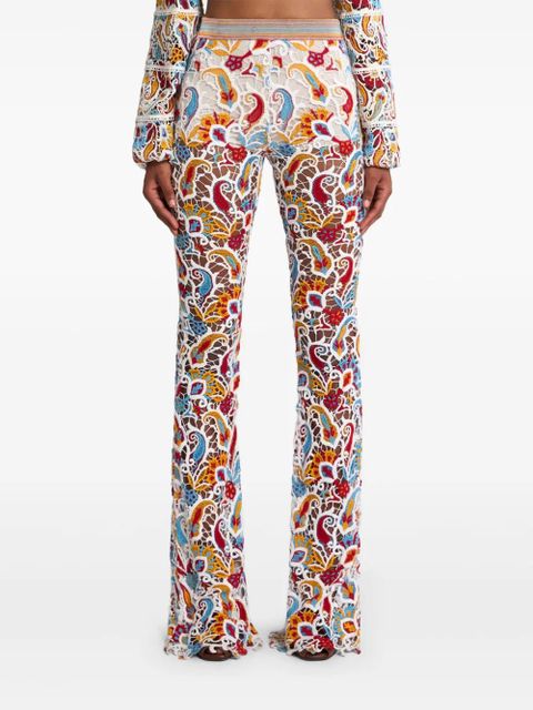 ETRO paisley-macramé flared trousers - White