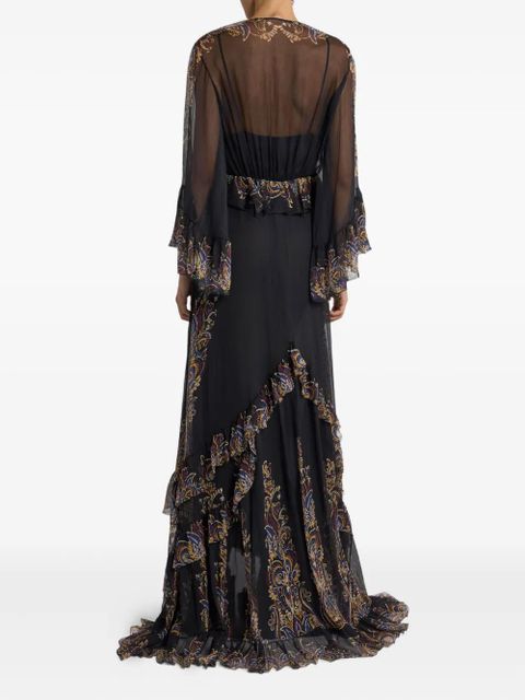 ETRO ruffled paisley foliage-print silk maxi dress - Black