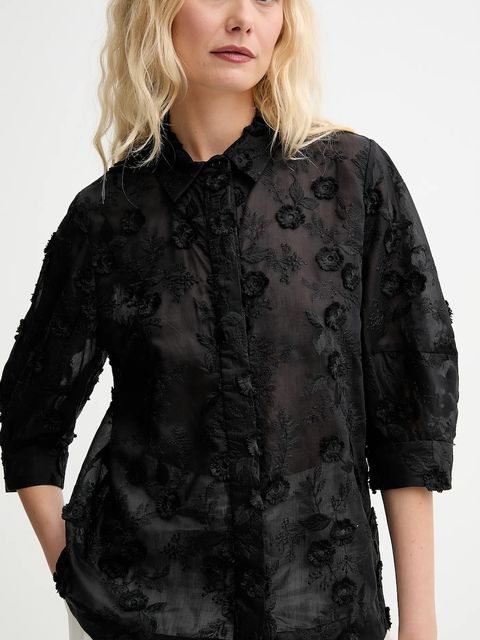 MUNTHE koszula PUST damska kolor czarny regular z kołnierzykiem klasycznym 252101725225