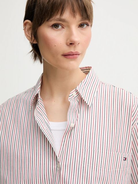 Tommy Hilfiger koszula bawełniana damska kolor bordowy regular z kołnierzykiem klasycznym