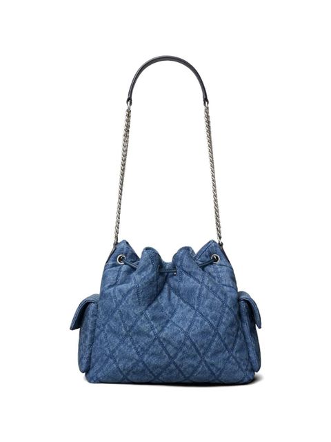 Tory Burch Charlie quilted denim drawstring shoulder bag - Blue - zdjęcie produktu nr 2