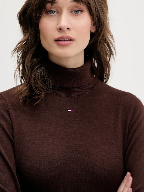 Tommy Jeans sukienka bawełniana kolor brązowy mini dopasowana DW0DW21958