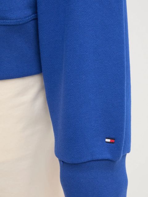 Tommy Hilfiger bluza bawełniana damska kolor niebieski z kapturem gładka WW0WW45979