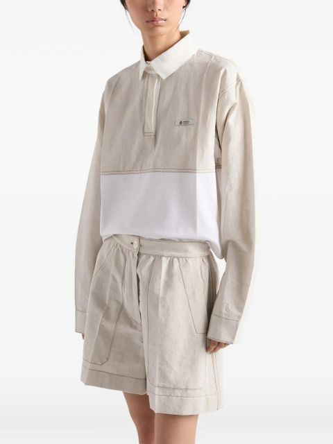 Prada chambray and jersey polo shirt - Neutrals